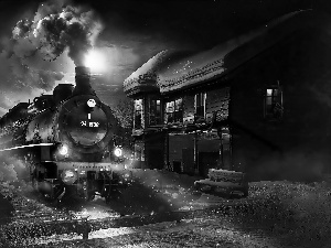winter, Train, station, Night