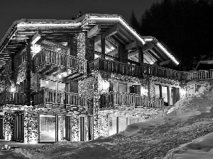 Night, winter, house, In Zermatt, Luxury