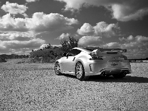 clouds, silver, Nissan 370Z