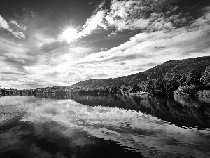 lake, Mountains, Norway, woods