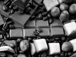 chocolate, coffee, nuts, grains