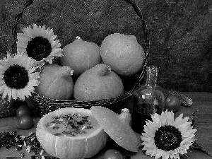 oil, composition, Nice sunflowers, vegetables, pumpkin