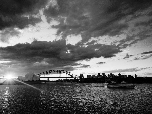 sun, Sydney, Sydney Opera House, west, Australia, bridge, Ship