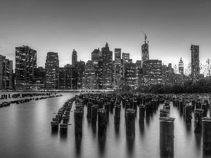 Pale, skyscrapers, water