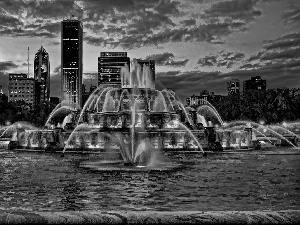 panorama, Chicago, skyscraper, skyscrapers, fountain