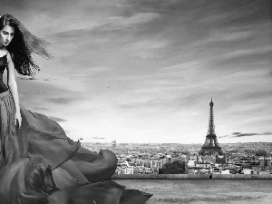 Eiffla, Women, panorama, town, Paris, tower