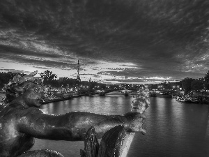 City Paris, France, Eiffla Tower, twilight, Statue monument