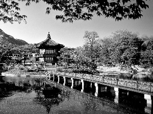 Jong, Changwon, lake, pavilion, Town, Park, bridge