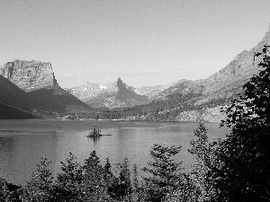 Mountains, Montana State, trees, Glacier National Park, The United States, Saint Mary Lake, viewes