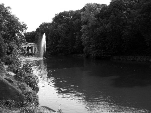 River, Home, Park, fountain