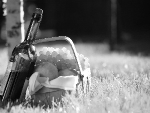 peaches, picnic, Wine, Grapes, basket