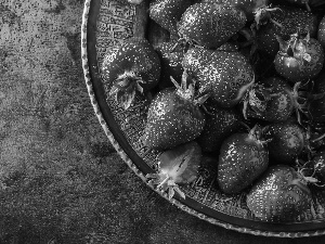 peduncle, plate, strawberries