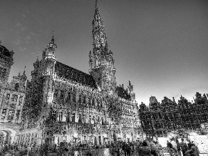 People, town hall, Brussels, buildings, Belgium
