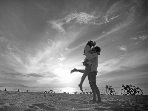 Bikes, Steam, sea, Beaches, Love, People, clouds