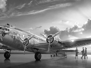 person, clouds, CD, Airports, Boeing 307