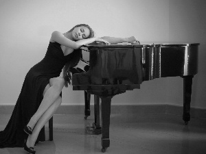 Women, Dress, Piano, black