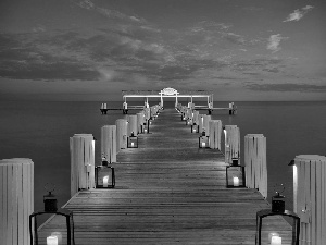 Sky, illuminated, pier, sea