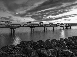 pier, sea, Stones