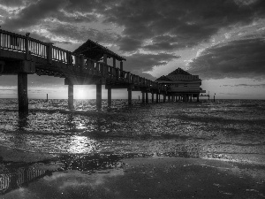 west, sea, pier, sun