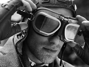 a man, goggles, pilot, model