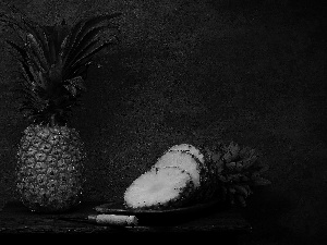 plate, knife, Table, Pineapples