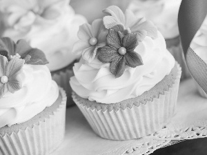 Pink, flowers, Muffins, cream, muffins