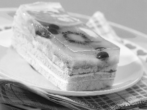 cake, Fruits, plate, jelly