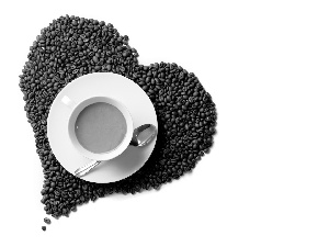 plate, Heart, cup, coffee, teaspoon, Coffee Beans