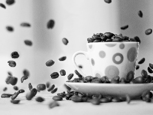 grains, cup, plate, coffee