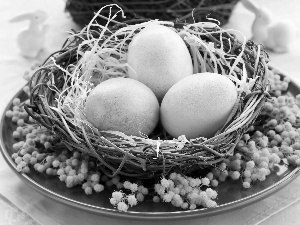 eggs, Easter, plate, ornamentation, basket, paint