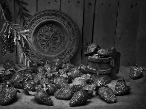 strawberries, plate