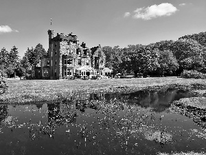 Scotland, Castle, Pond - car