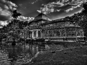 forest, manor-house, Pool