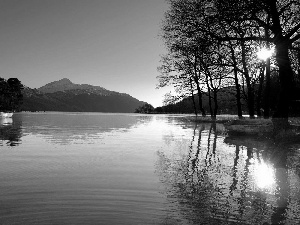 Lodz, Przebijaj?ce, luminosity, ligh, flash, Mountains, lake, sun