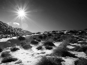 Przebijające, ligh, New Zeland, sun, luminosity, Mountains, winter, flash