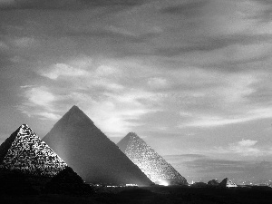 Pyramids, west, sun