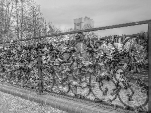 Padlocks, HDR, Bridge of Love, railing, Gdańsk