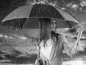 Beauty, umbrella, Rain, Women