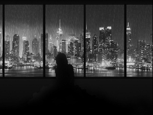 Manhattan, Windows, Rain, skyscrapers