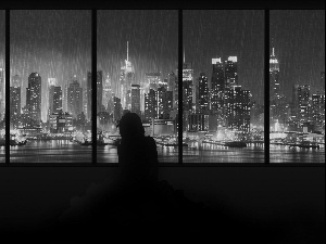 Manhattan, Windows, Rain, skyscrapers