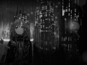 Rain, Night, sad, girl, Manga Anime