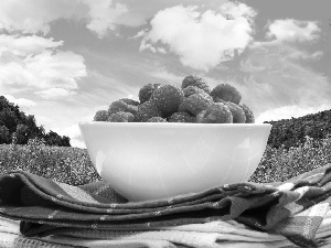 bowl, raspberries