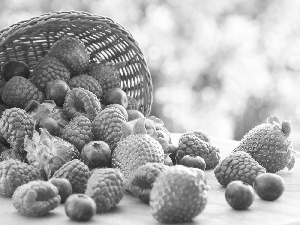 Fruits, wicker, raspberries, strawberries, blueberries, basket