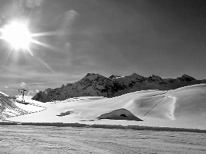queue, winter, rays, sun, Mountain, Alps