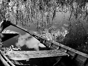 reflection, lake, Boat