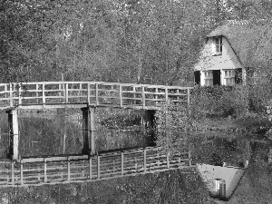 reflection, house, bridge, water, Netherlands