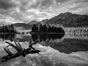 lake, clouds, reflection, Mountains