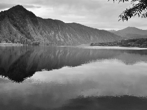 reflection, lake, Mountains