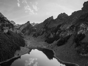 Alps, Switzerland, rocks, reflection, Seealpsee Lake, Mountains