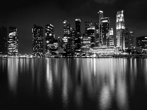 Town, skyscraper, reflection, Night